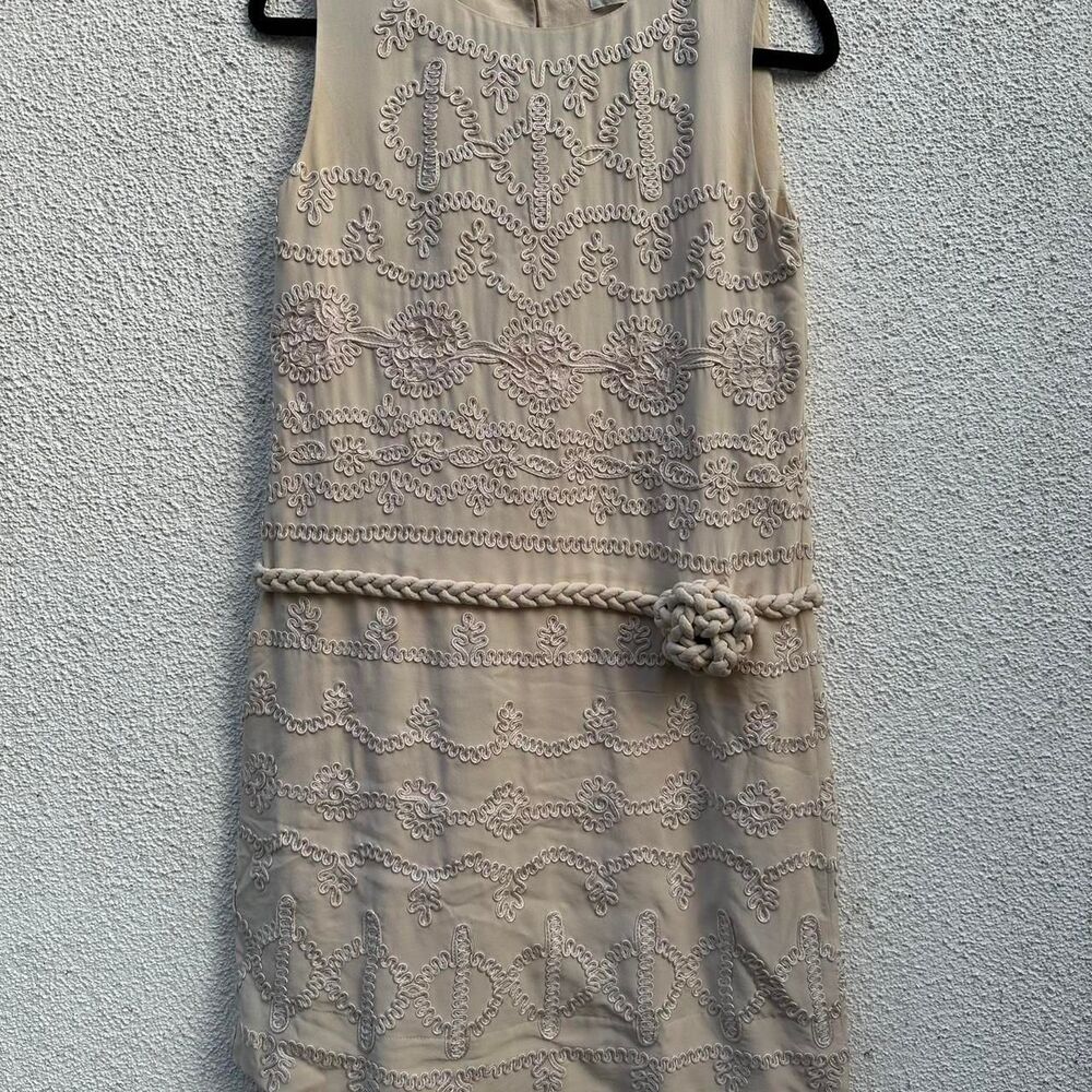 Bcbgmaxazria Women's Cream and Tan Dress XS